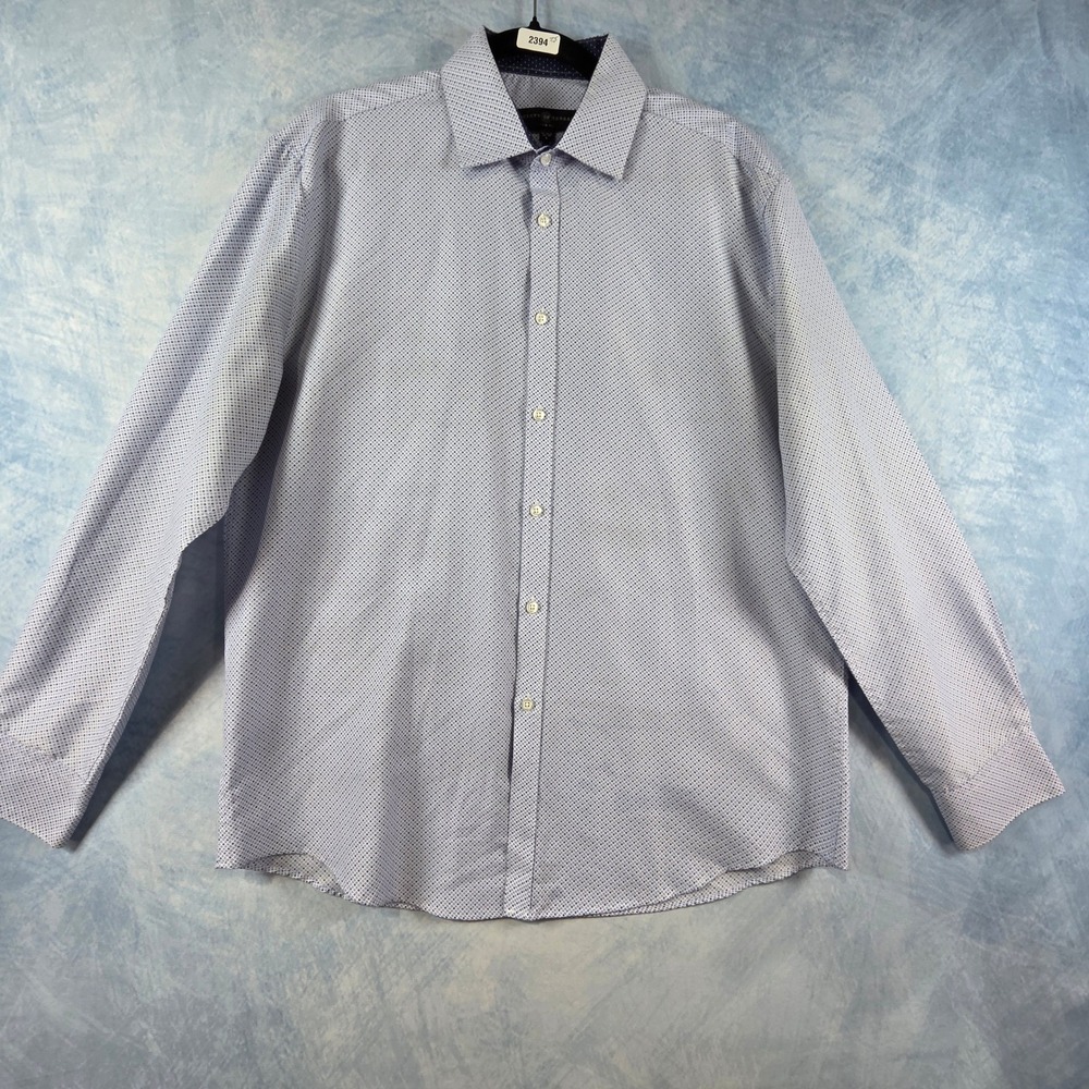 Society of Threads Slim Fit Dress Shirt Mens Large Blue White‎ Geometric Print L